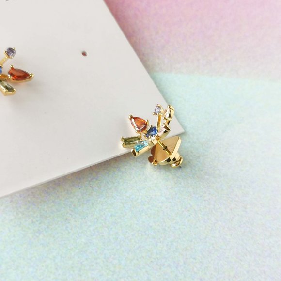 New. Kate Spade Gold Multi color Firework Floral Studs Earrings - Picture 3 of 3